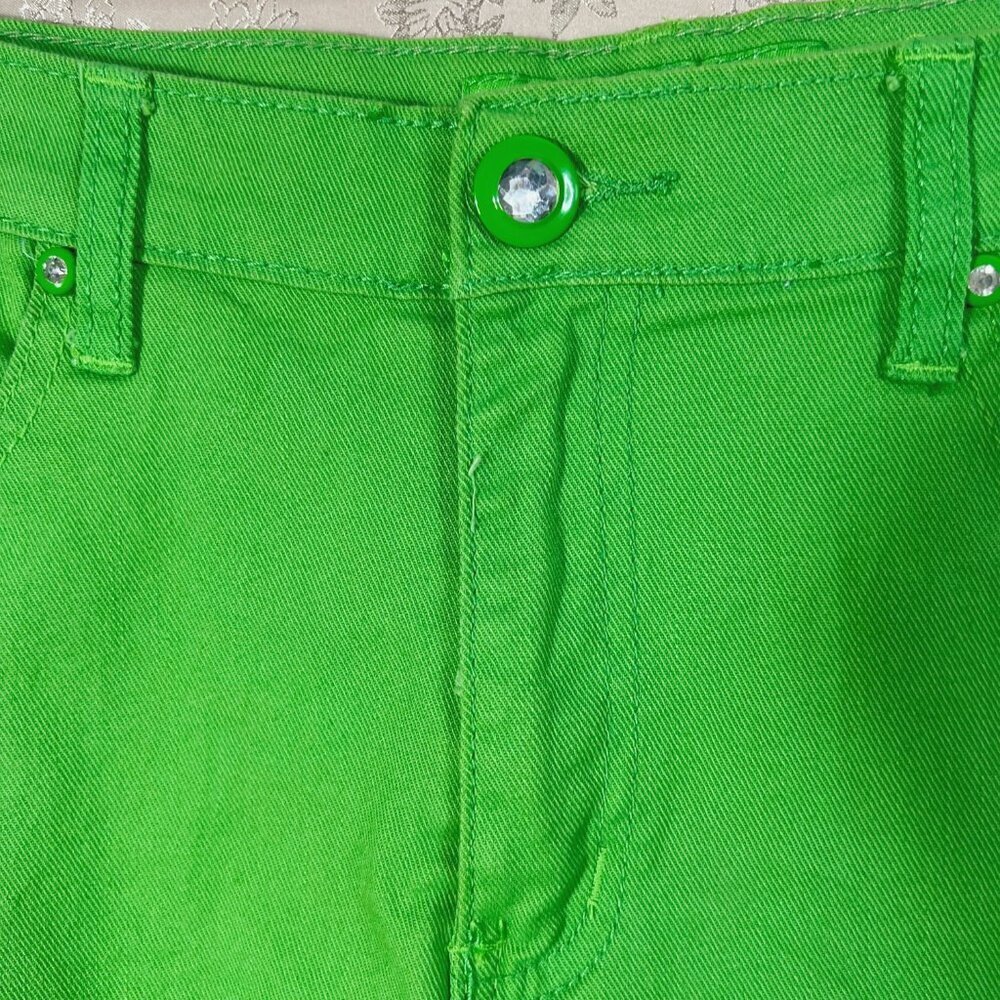 y2k Vintage Green Denim Mini Skirt Rhineston Buttons Women's Size 15 - Picture 2 of 6